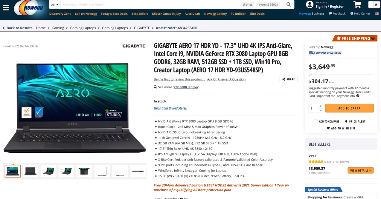 Gigabyte Aero 17 price